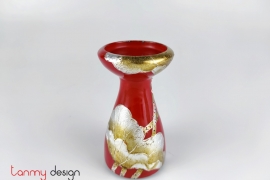 Red lacquer candle stand hand-painted with lotus S/Ø8*H15 cm( nến: Ø 6.5 cm)